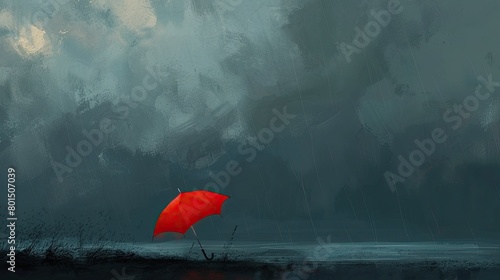 Red umbrella in storm. Generative AI