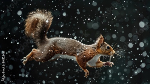 Flight Through Raindrops: Squirrel in Motion 