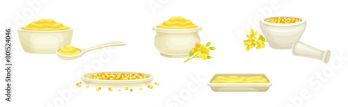 Mustard Yellow Spice and Condiment Vector Set