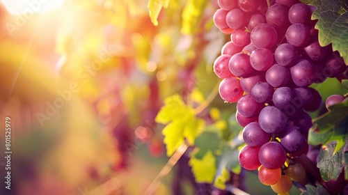 ripe grapes on vine growing in lush vineyard vibrant food closeup photo