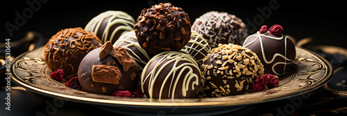 A decadent and rich plate of chocolate truffles with creamy ganache.
