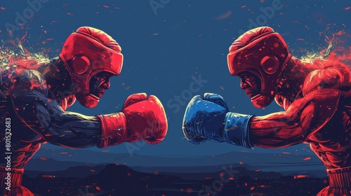Boxing martial arts mma fighter match modern background template. Cross-fight duel between Red and Blue teams.
