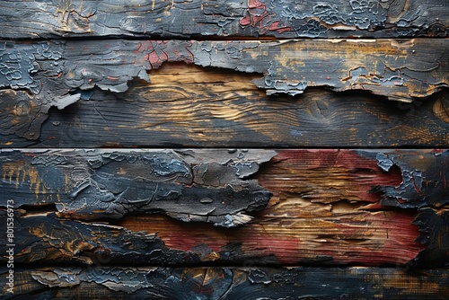 Background of a piece of wood with a lot of paint on it. The paint is mostly black, but there are some red and yellow splatters as well. The wood appears to be old and worn
