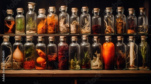 Assortment of preserved natural specimens in glass jars