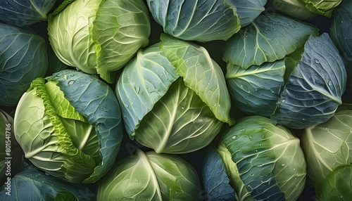 green cabbage close-up on a dark background, top view. Proper nutrition and healthy vegetables and vitamins.