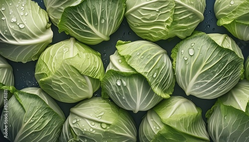 cabbage in drops of water, top view. Proper nutrition and healthy vegetables and vitamins.
