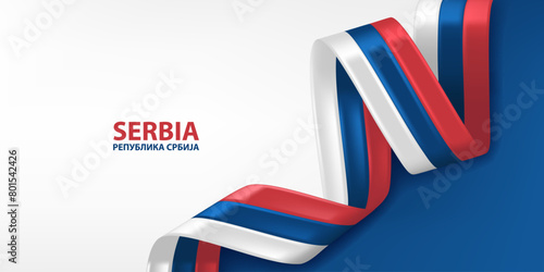 Serbia 3D ribbon flag. Bent waving 3D flag in colors of the Serbia national flag. National flag background design.