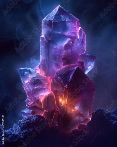 A glowing crystal shard protrudes from the earth, surrounded by swirling mists. It is a beautiful and dangerous sight, and it is clear that this crystal is not of this world.