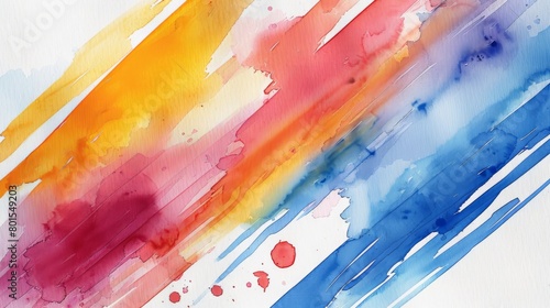 Colorful watercolor painting with bright yellow, orange, pink and blue hues.