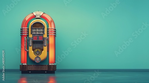 Fashioned retro jukebox in minimalist background. Vibrant color fashioned jukebox.