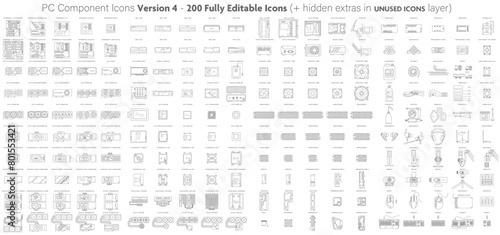 VERSION 4 (Version 6 OUT NOW WITH 375 editable ICONS) - Computer Components icons, PC Hardware icons and Peripherals icons - V4 contains 200 vector line icons + many extra