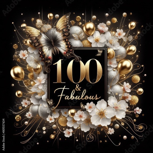 100th Birthday Elegant Golden & Silver Balloon Card