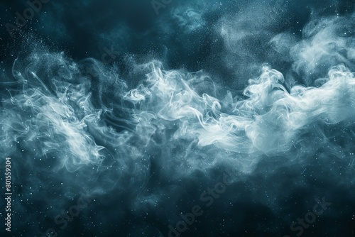 Mystical White Dust Clouds Floating on Dark Blue Background