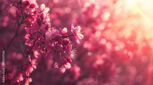 A pink flower in focus on a branch against a softly blurred backdrop of pink blossoms