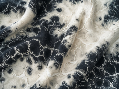 Arrière-plan abstrait, motif teinture, tye and dye blanc et noir avec veines argentées, 90s