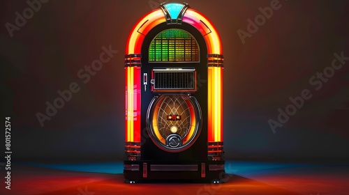 Fashioned retro jukebox in minimalist background. Vibrant color fashioned jukebox.