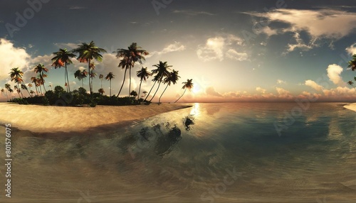 tropical beach with palm trees at sunset hdri equidistant projection spherical panorama panorama 360 environment map landscape 3d rendering