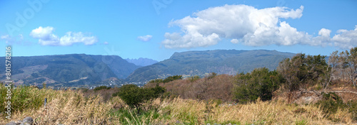 Panoramic view of La Roche Écrite in Reunion Island