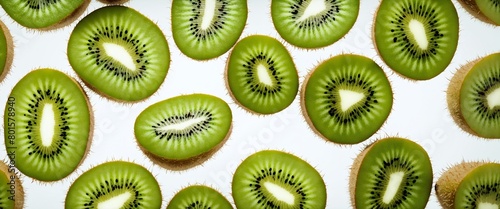 Sliced delicious ripe kiwi fruit on white. Top view