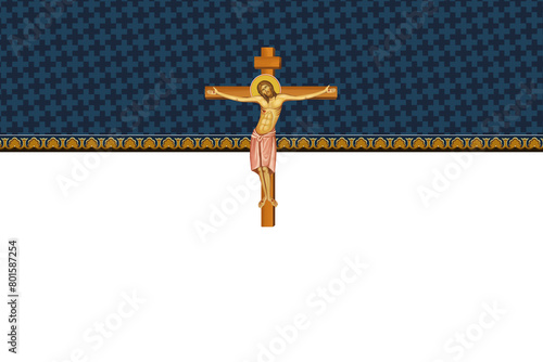 Crucifixion. Religious decorative horizontal border. Illustration in Byzantine style isolated