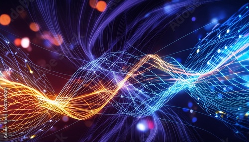 neural flow particle system abstract illustration in motion where particles turn into colorful streams of light representing neural connections ai