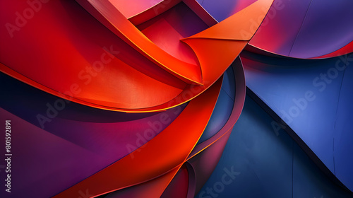 A high-definition photograph of an abstract wallpaper featuring soft lines and geometric shapes, in a striking blend of cobalt blue and vivid red