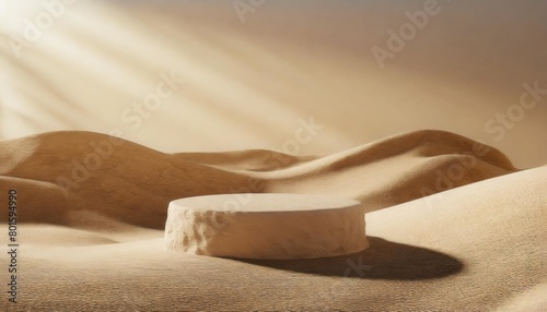 3d background podium stone display beige luxury backdrop with desert sand minimal pedestal for beauty cosmetic product presentation dune mockup with sun shadow summer template studio 3d render