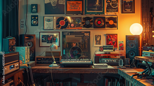 Enter a record-themed home office, where LPs double as wall art and a single vintage microphone awaits impromptu karaoke sessions.