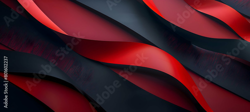 A sleek abstract design that merges geometric elements with soft curves, executed in a vivid mix of crimson red and midnight black, mimicking an HD photograph