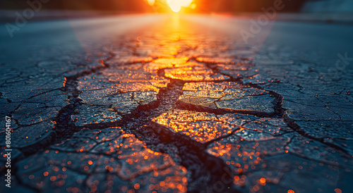 Texture of asphalt road with cracks.