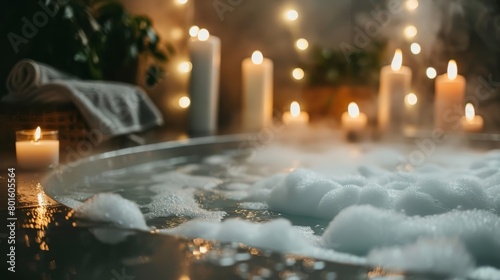 A hot tub surrounded by candles.