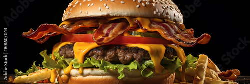 A juicy cheeseburger with melted cheddar and crispy bacon.