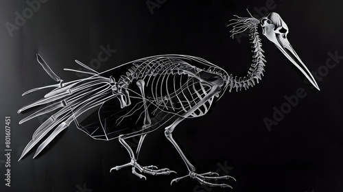 Detailed Monochrome Depiction of Avian Skeleton Structure: Wonders of Ornithological Anatomy