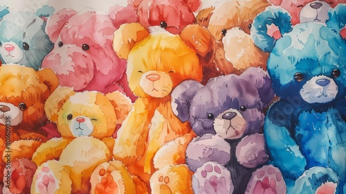 A group of watercolor teddy bears