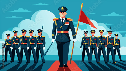 Led by a commanding officer the honor guard marches forward with unwavering determination embodying the courage and resilience of their nation.. Vector illustration