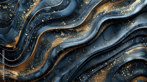 A striking template featuring an abstract design in luxurious gold, black, and blue hues, captures attention effortlessly