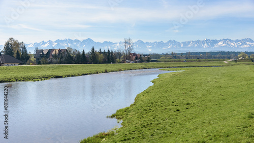 View of Bialy Dunajec river in the city of Nowy Targ