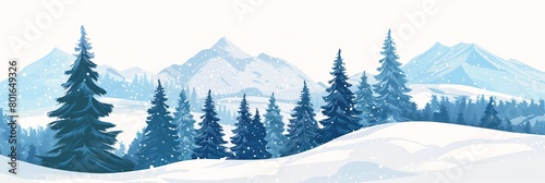 cartoon illustration snowy mountain landscape pine trees design splash loosely cropped princess banner holiday vibe grass russia