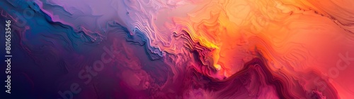 Colorful abstract landscape with vibrant flowing layers resembling mountain ranges and skies, wide banner