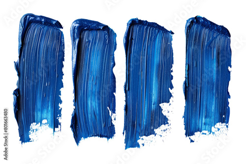 Thick strokes of blue paint using paint from bottom to top. An ink stroke with different thicknesses. Blue painting paint on a transparent background.