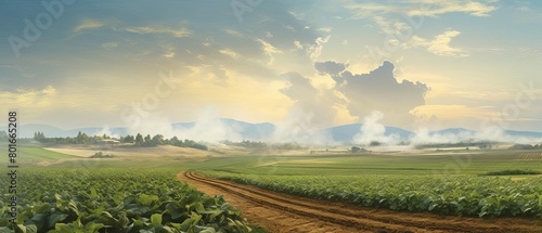 A beautiful landscape painting of a rural tobacco farm