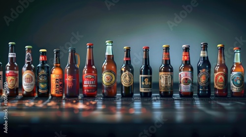 An enchanting image of a row of craft beer bottles, each label telling a unique story of flavor and craftsmanship on Beer Day Britain.
