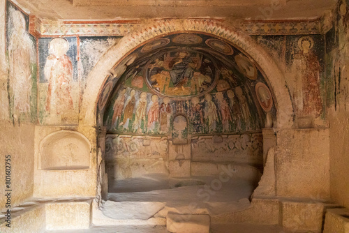 Cave church in Goreme- open air museum, Cappadocia, Turkey in a beautiful summer day