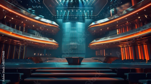 ultra modern auditorium, podium on the stage