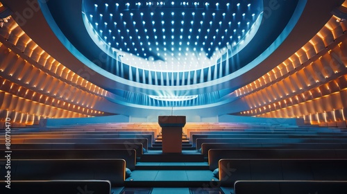 ultra modern auditorium, podium on the stage