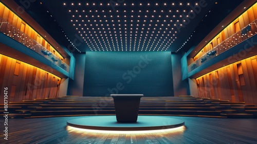 ultra modern auditorium, podium on the stage