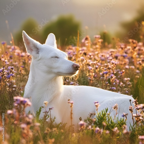  a dreamy illustration of Leke lounging in a field of wildflowers, her serene expression reflecting the peace and tranquility of the natural world."
