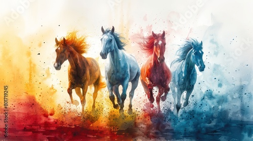 ilustrasi foto spanduk cat air tampilan atas kuda berlari