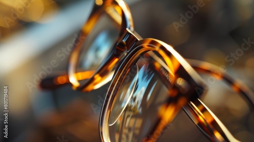 A closeup shot highlights the intricate craftsmanship and attention to detail in a pair of designer eyeglasses elevating them from simple accessories to works of art.