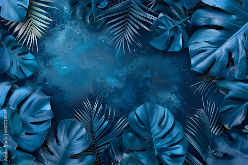 ブルーの熱帯植物の背景画